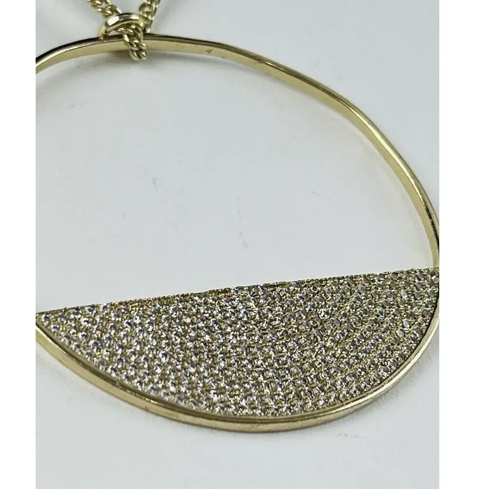 Lisa Freede Gold Micro Pave Eclipse Long Necklace Pendant Disc Celebrity Jewelry